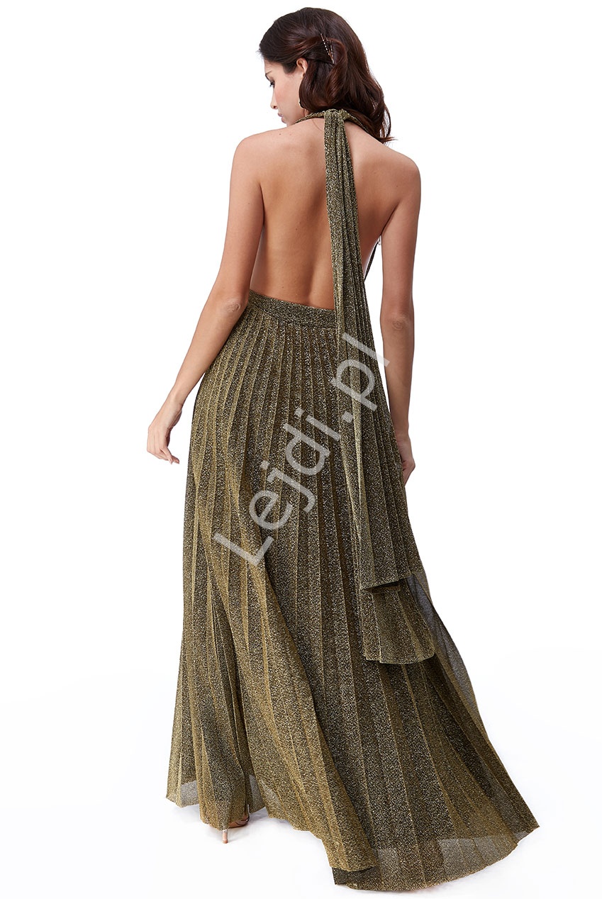 Plisowana sukienka z połyskującymi złotymi drobinkami Goddiva 2496
