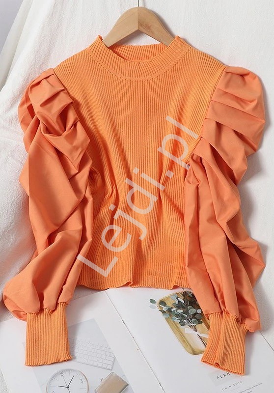 Pomarańczowa bluzka z bufkami na rękawach 7301 - Lejdi