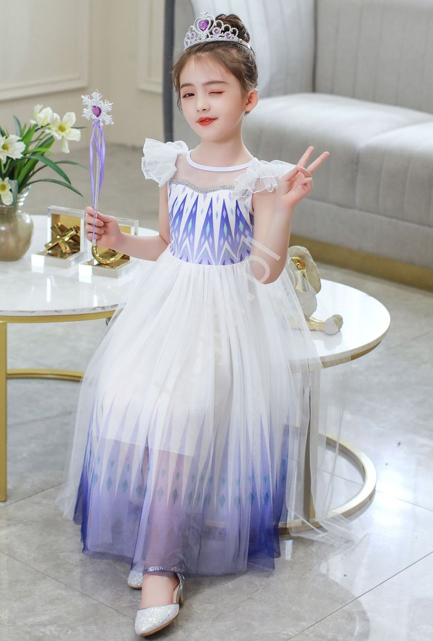 Przebranie Elza na bal karnawałowy dla dziewczynki, niebieska sukienka z Krainy Lodu