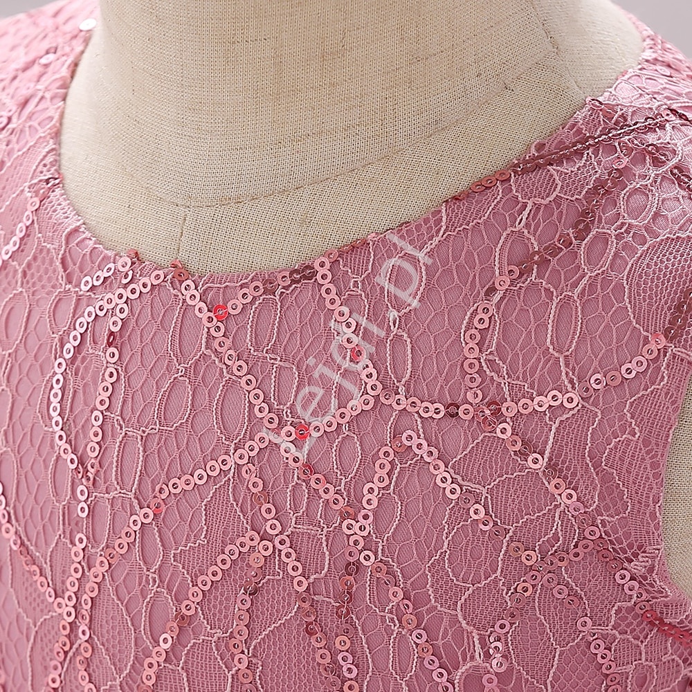 Przepiękna sukienka dla dziewczynki zdobiona brokatem 1879