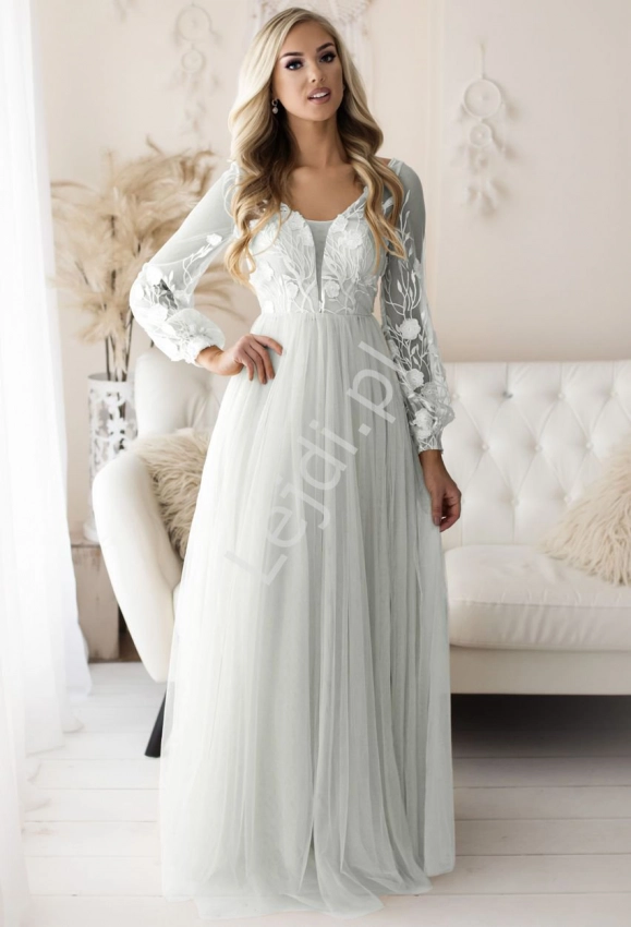 Przepiękna sukienka ślubna romantyczna z kwiatowym haftem 255