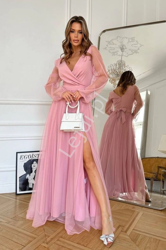 Przepiękna sukienka w różowym kolorze, zwiewna sukienka na wesele, na studiówkę, dla druhny HB302