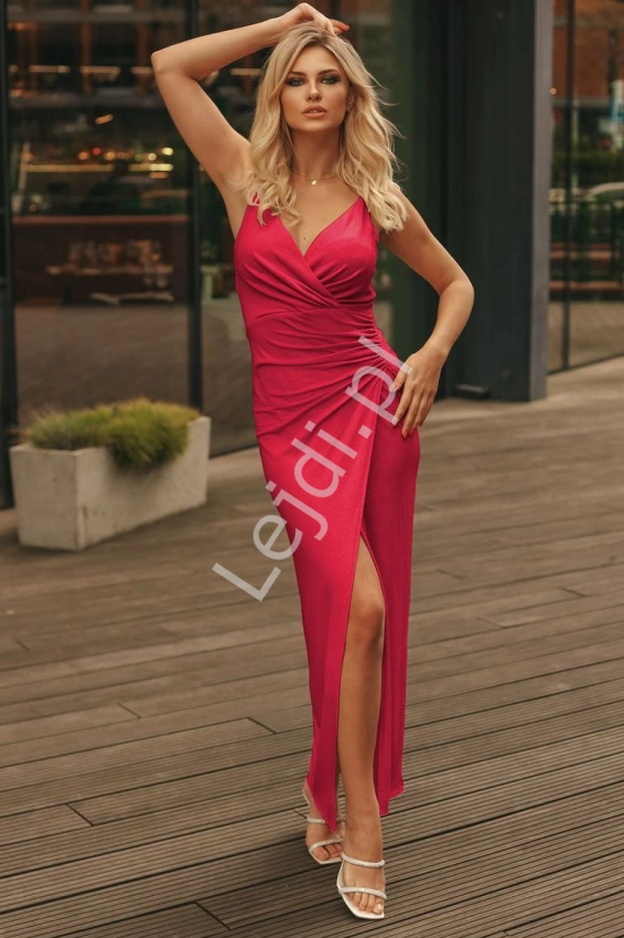 Przepiękna suknia wieczorowa w czerwonym połyskującym kolorze m436