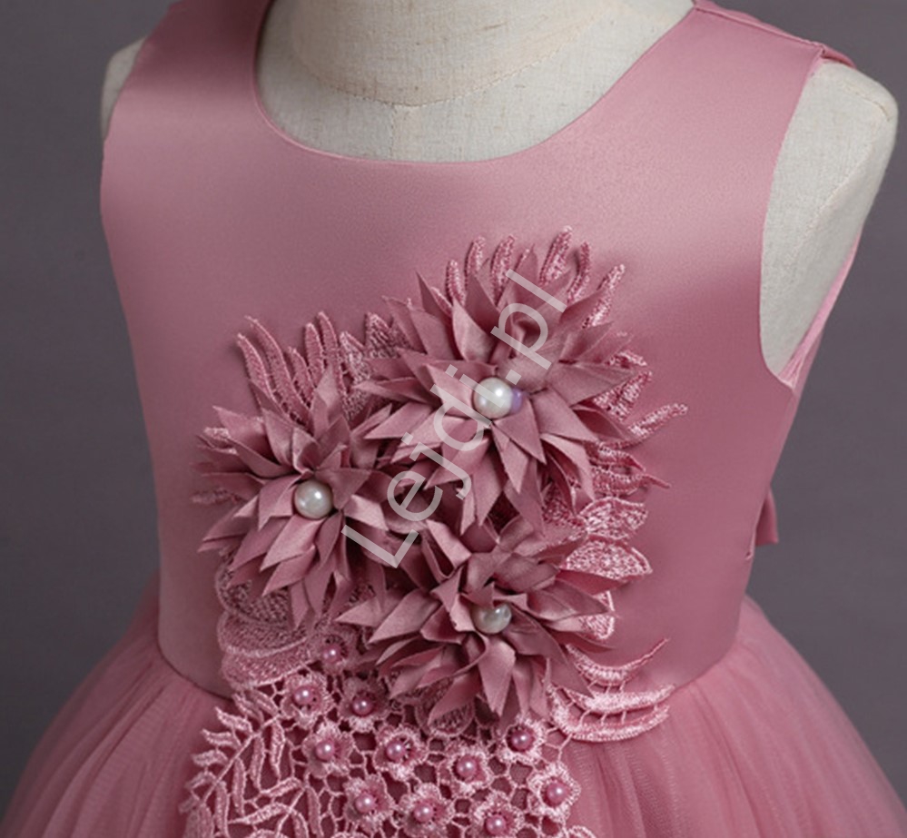 Pustynno różowa długa suknia wieczorowa dla dziewczynki, balowa sukienka dla dziewczynki
