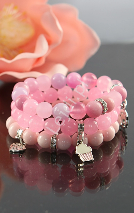 Różowa bransoletka z kamieni, hand made , różowe, pastelowe