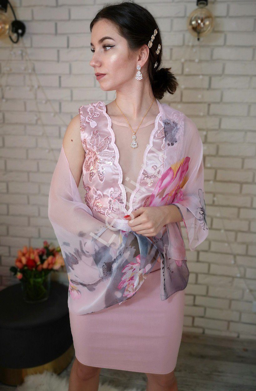 Różowa elegancka sukienka ołówkowa z cekinami Goddiva