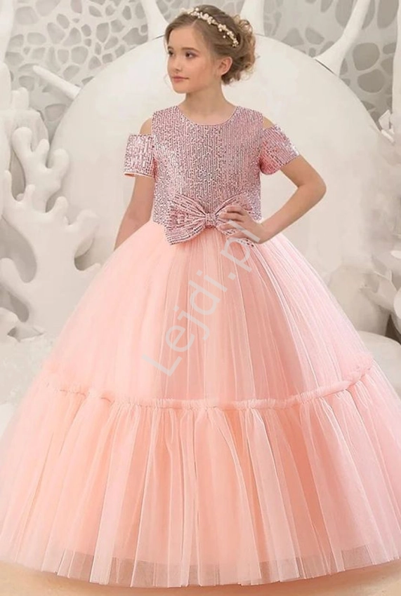 Różowa sukienka dla nastolatki na wesele, długa sukienka dla dziewczynki na wesele, na bal 0008