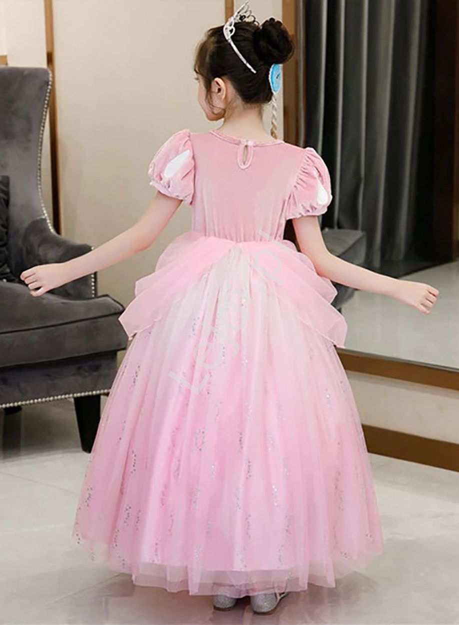 Różowa sukienka na bal karanawałowy, przebranie Arielka z Małej syrenki 