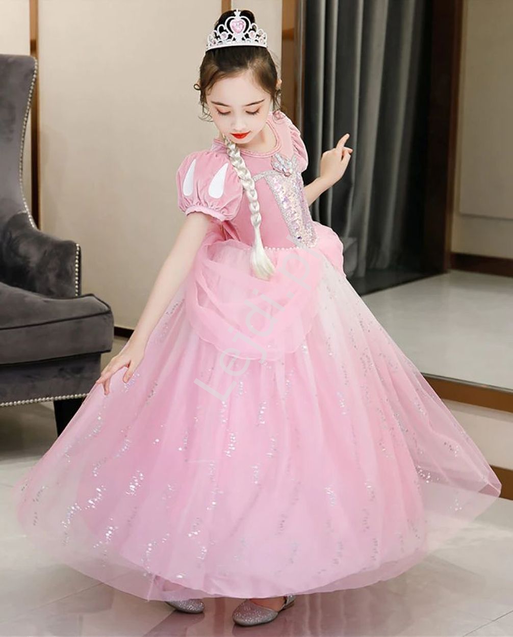 Różowa sukienka na bal karanawałowy, przebranie Arielka z Małej syrenki 