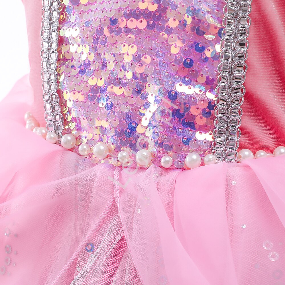 Różowa sukienka na bal karanawałowy, przebranie Arielka z Małej syrenki