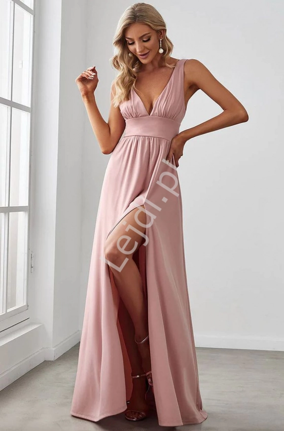 Różowa sukienka wieczorowa o klasycznym kroju 0168