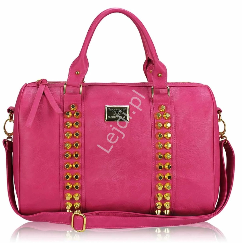 Różowa torebka damska z jetami w kolorze złota 0240