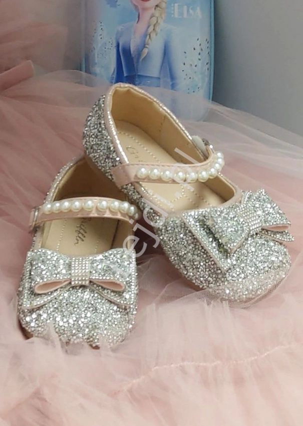 Różowe buciki dla dziewczynki ze srebrnymi kryształkami 2016