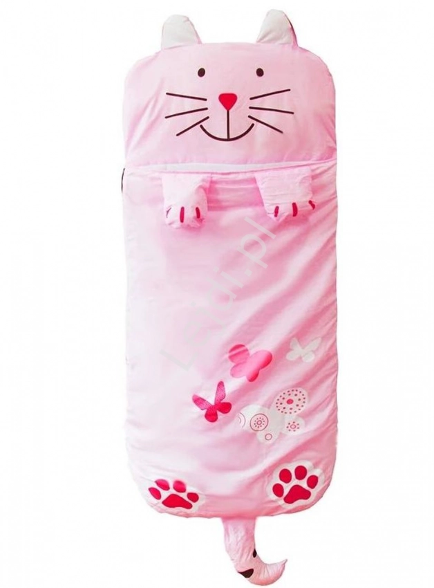 Różowy śpiwór dla dziewczynki, śpiworek do spania kot