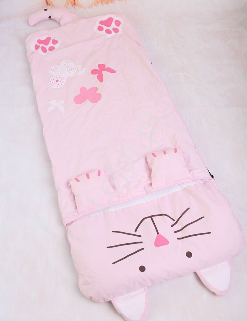 Różowy śpiwór dla dziewczynki, śpiworek do spania kot