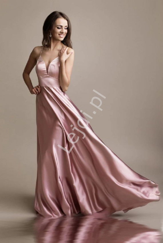 Satynowa sukienka wieczorowa w kolorze brudnego różu 2188