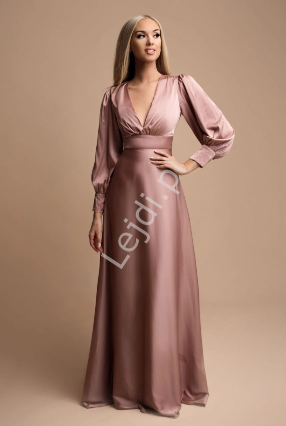 Satynowa sukienka wieczorowa w kolorze brudnego różu 2299