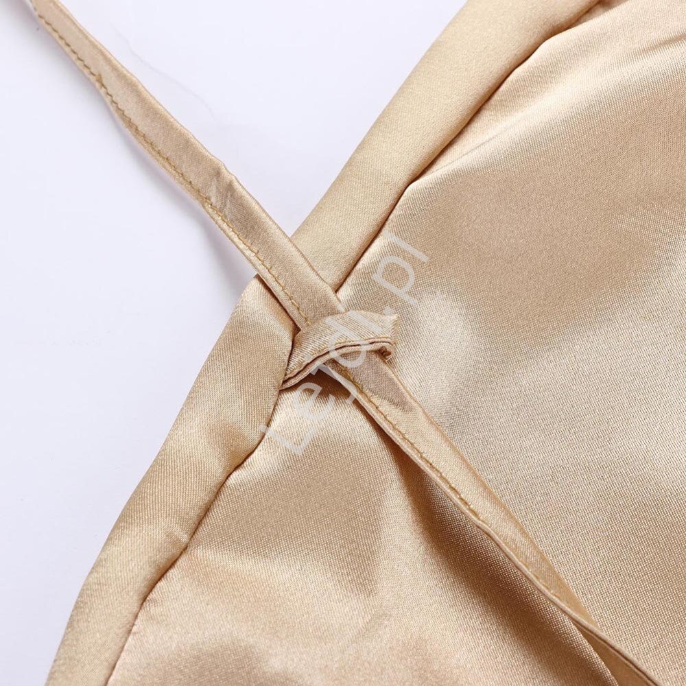 Satynowa złota piżama z białą koronką 0095