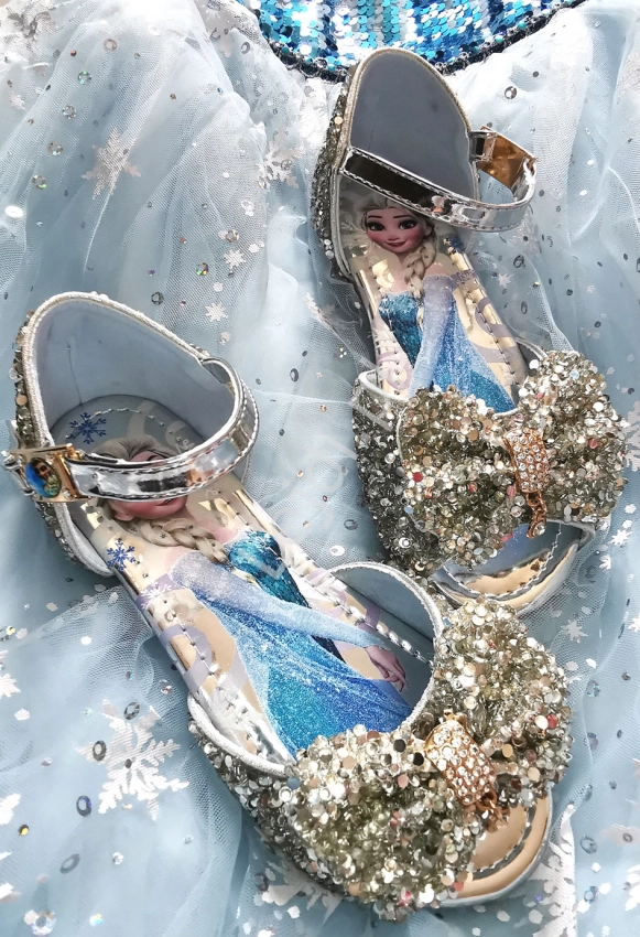 Srebrne buty dla dziewczynki z kryształkami Frozen, Kraina Lodu Elsa