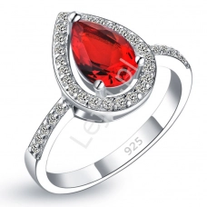 Posrebrzany pierścionek damski z czerwonym oczkiem, 925