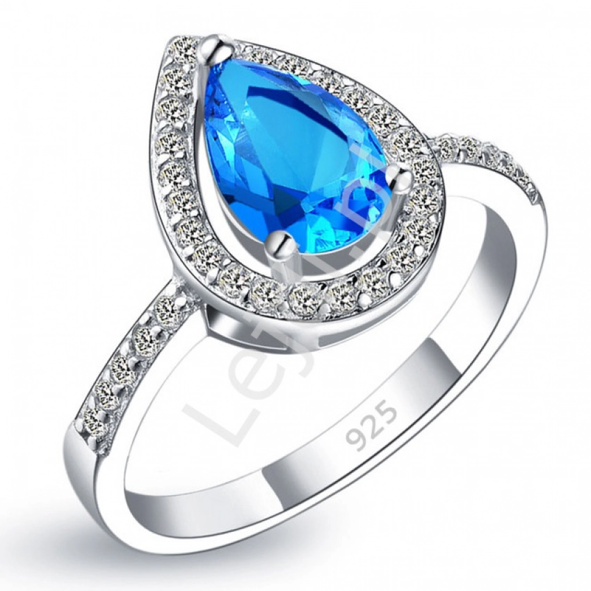 Posrebrzany pierścionek damski z niebieskim oczkiem, 925