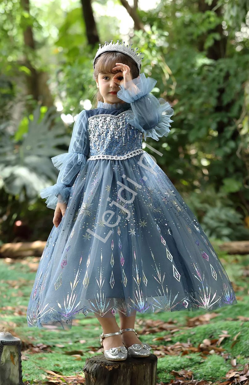 Strój karnawałowy dla dziewczynki, karnawałowa sukienka Elsy z Krainy Lodu