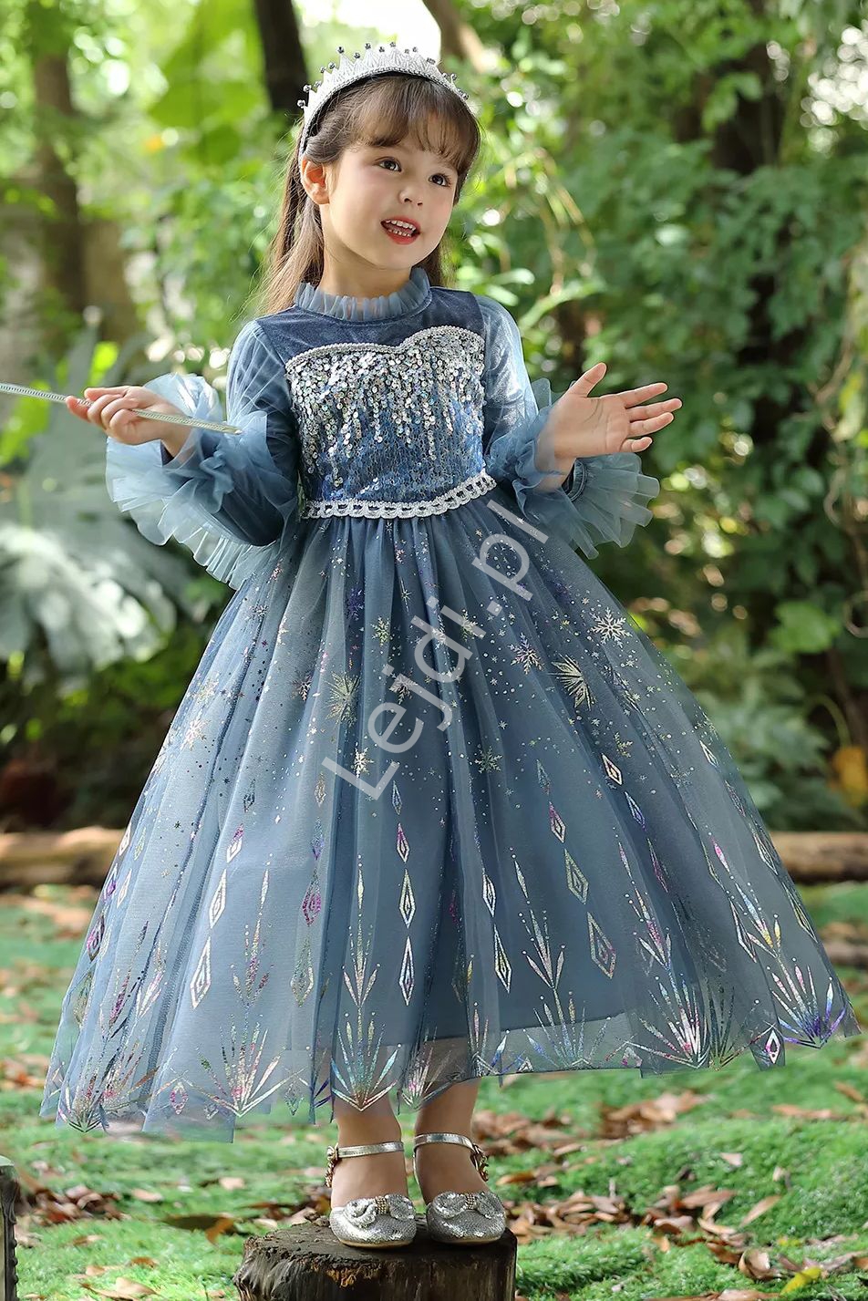  Strój karnawałowy dla dziewczynki, karnawałowa sukienka Elsy z Krainy Lodu