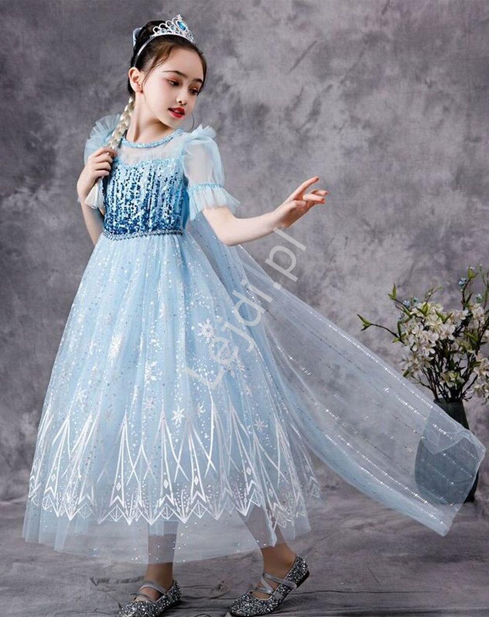 Strój karnawałowy Elsa z Krainy Lodu, błękitna sukienka i peleryna, przebranie Frozen