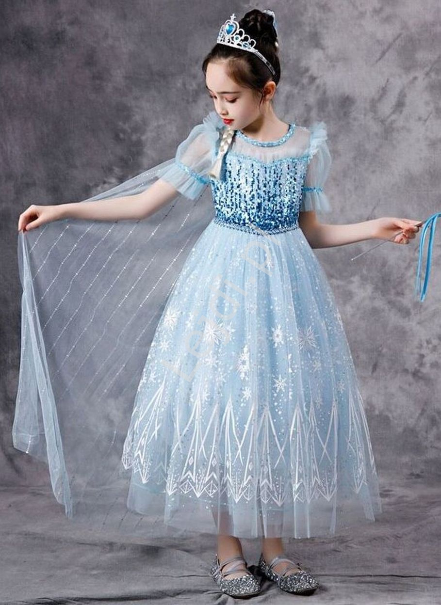 Strój karnawałowy Elsa z Krainy Lodu, błękitna sukienka i peleryna, przebranie Frozen 1759