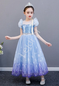Strój karnawałowy Elsa z Krainy Lodu, niebieska sukienka i peleryna, przebranie Frozen