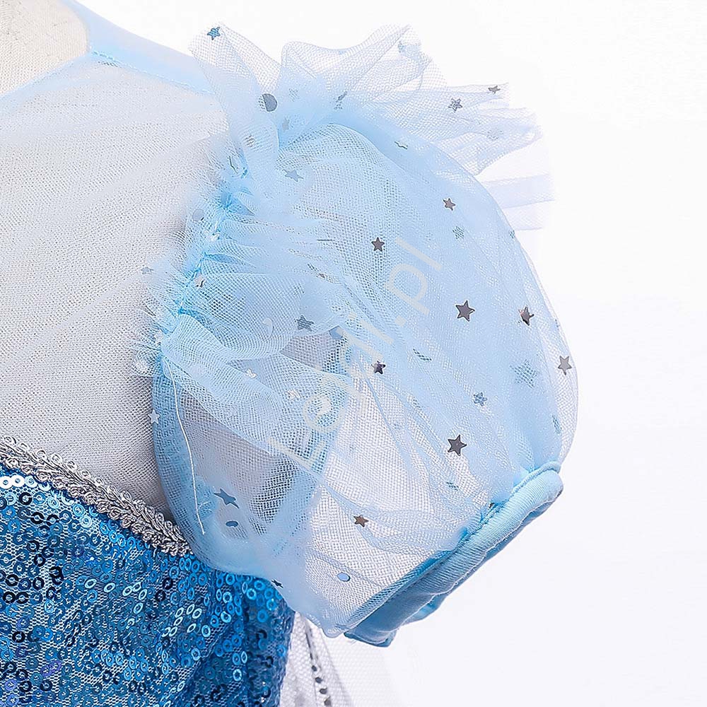 Strój karnawałowy Elsa z Krainy Lodu, niebieska sukienka i peleryna, przebranie Frozen