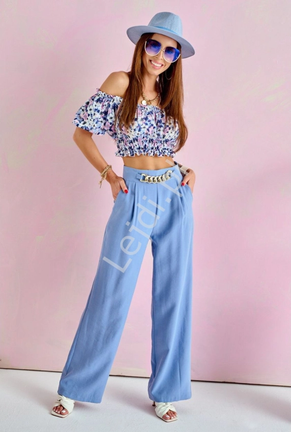 Stylowe spodnie damskie w kolorze jeans, modne spodnie z wysoką talią i łańcuchem 0011