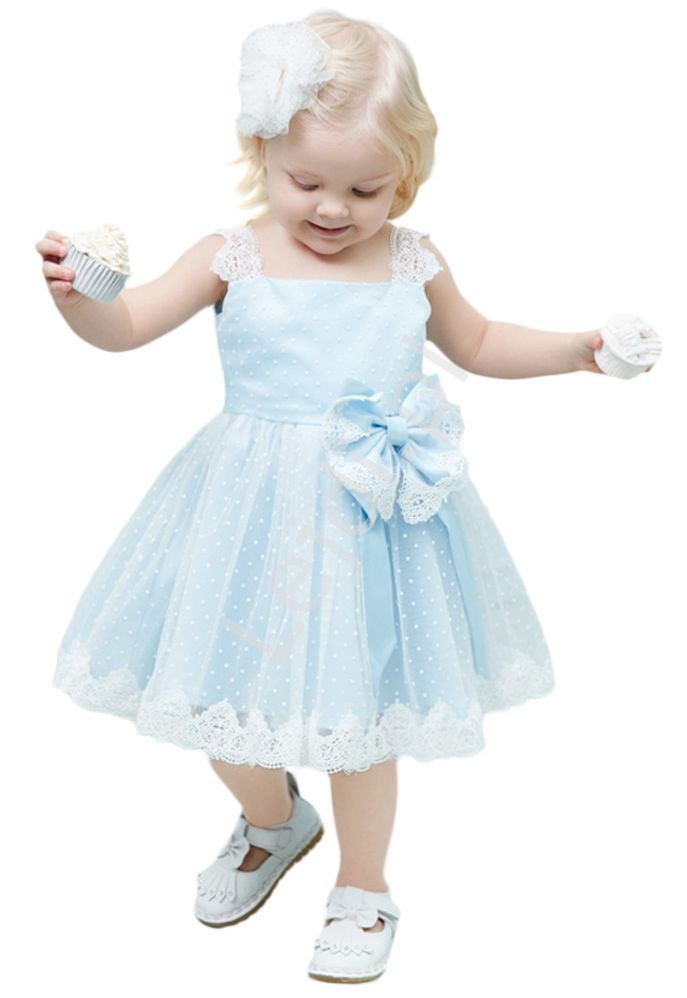 Sukienka dla dziewczynki, błękitno biała 