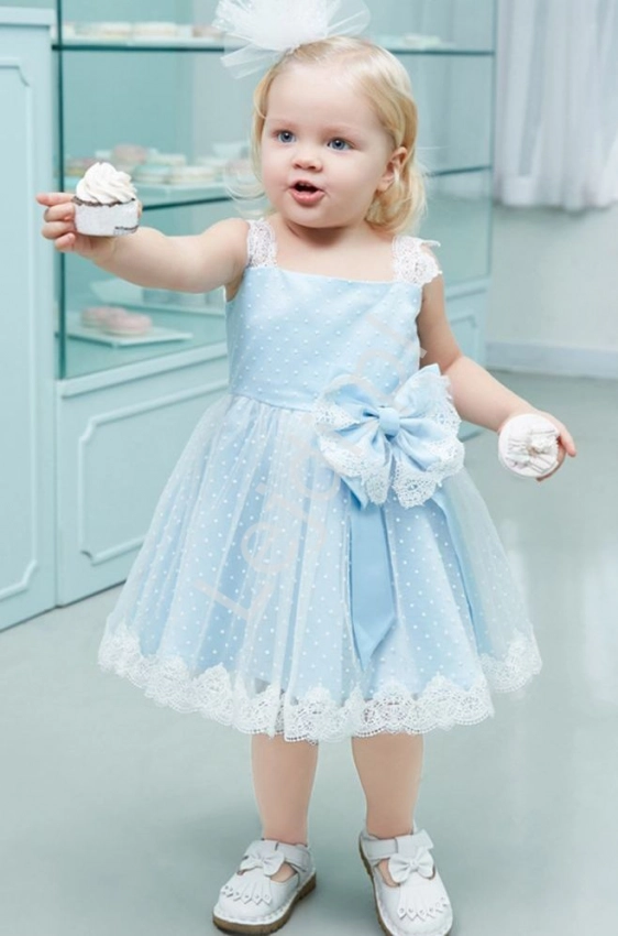 Sukienka dla dziewczynki, błękitno biała 