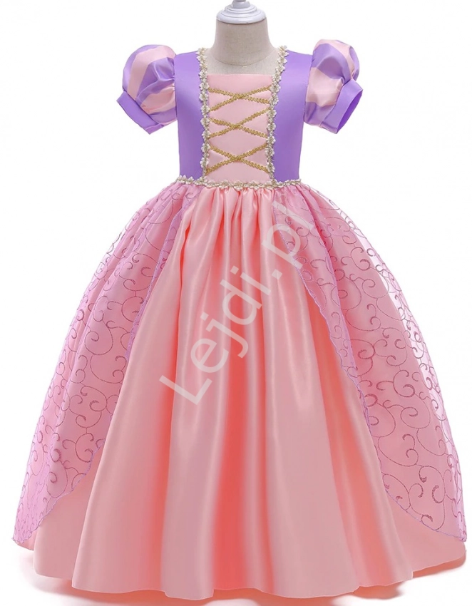 Sukienka dla dziewczynki jasny róż , strój Roszpunki Zaplątani na bal karnawałowy R025