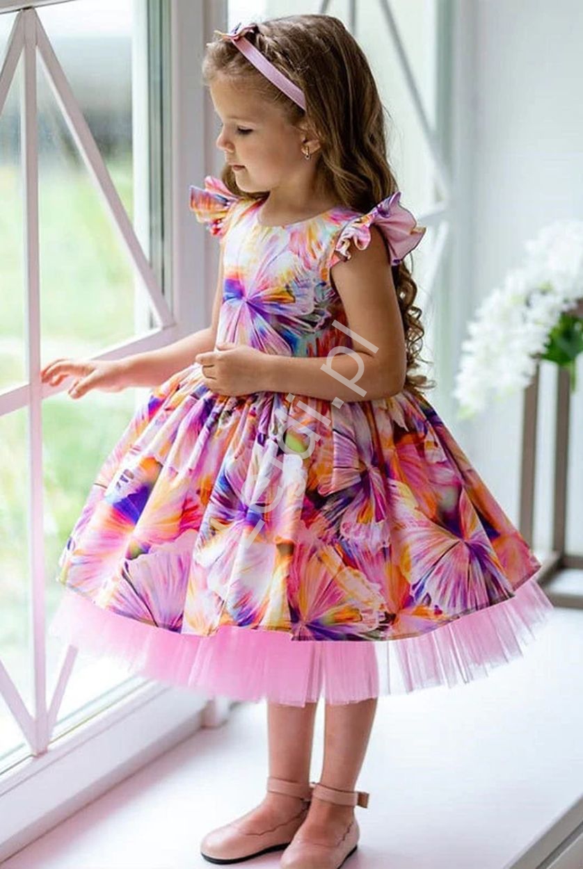 Sukienka dla dziewczynki w motyle z opaską