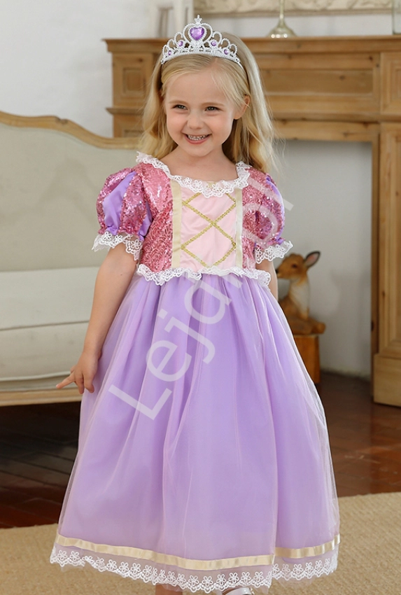 Sukienka dla dziewczynki strój Roszpunka, Zaplątani na bal karnawałowy R028