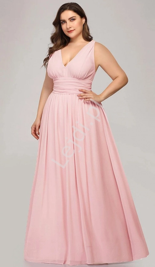 Sukienka dla świadkowej, dla mamy weselnej, wysmuklająca sukienka plus size, jasny róż 9016