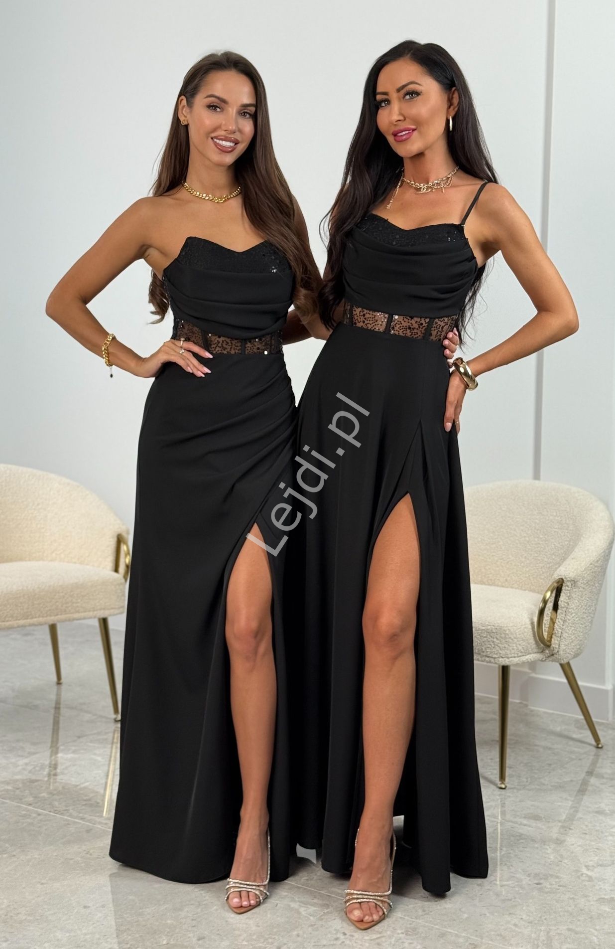 Sukienka na studniówkę, sylwestra, karnawał, bal, 18 stkę rozkloszowana z rozcięciem na nodze KIRA 2