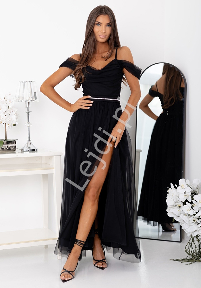 Sukienka na studniówkę, sylwestra, wesele wieczorowa 2026 opadające ramiona