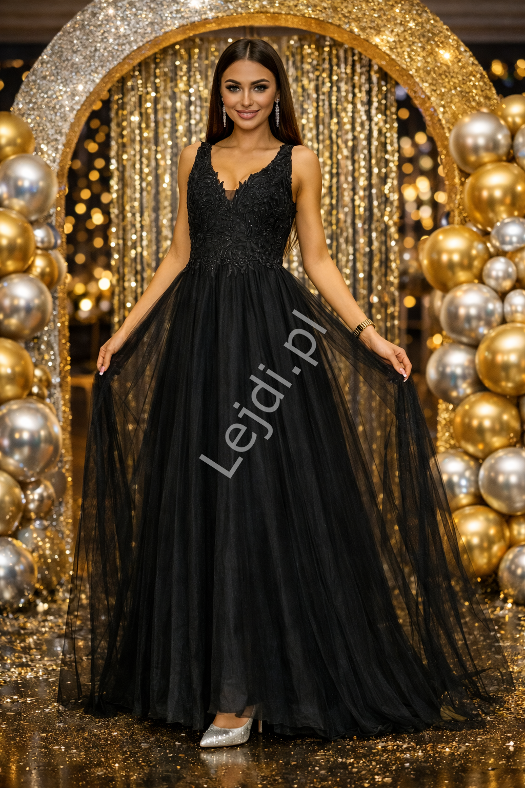 Sukienka na studniówki, bale Princess z gipiurową koronką krój księżniczka Nela