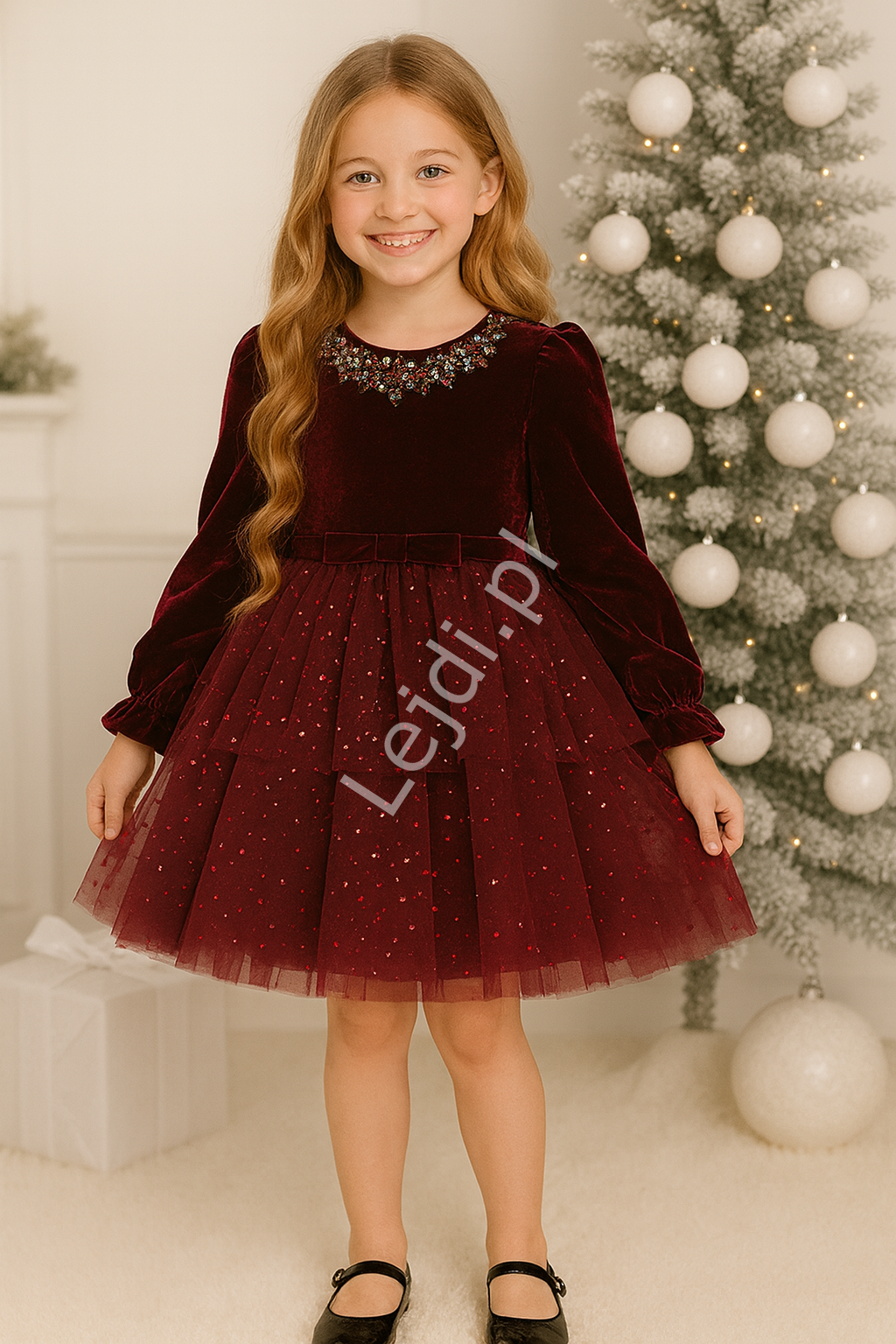 Sukienka na święta, wesele, bal dla dziewczynki z kolią aksamitna