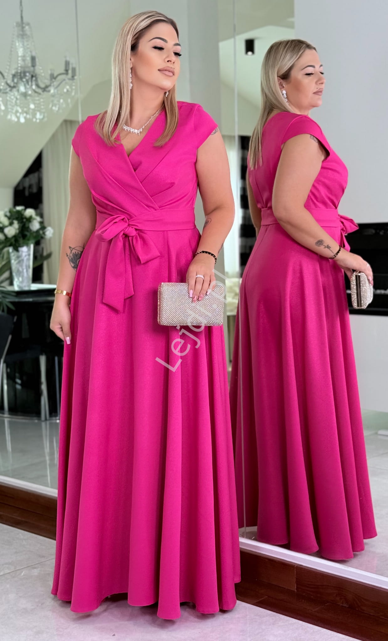 Sukienka na wesele Natalia z rozcięciem Plus Size ciemno rózowa fuksja