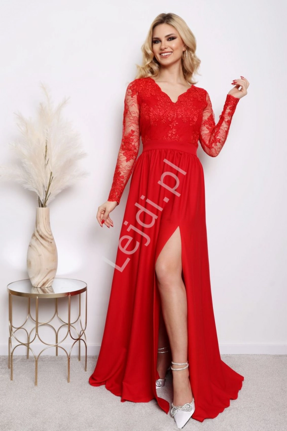 Sukienka na wesele z długim rękawem - Luna czerwona