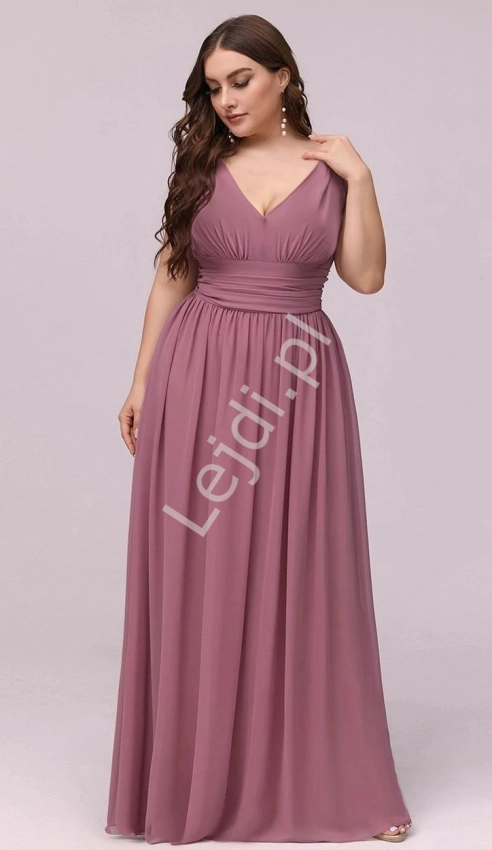 Sukienka Plus Size dla świadkowej, dla mamy weselnej, wysmuklająca, duże rozmiary kolor pustynny róż 9016