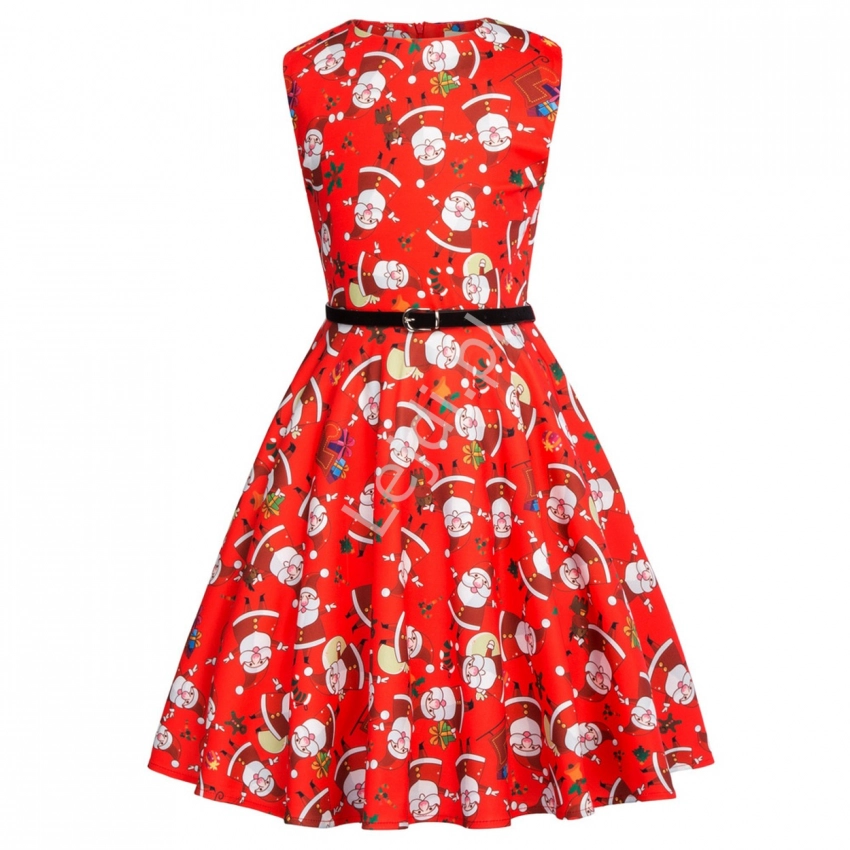 Sukienka  świateczna w stylu pin-up dla dziewczynki  z Mikołajem