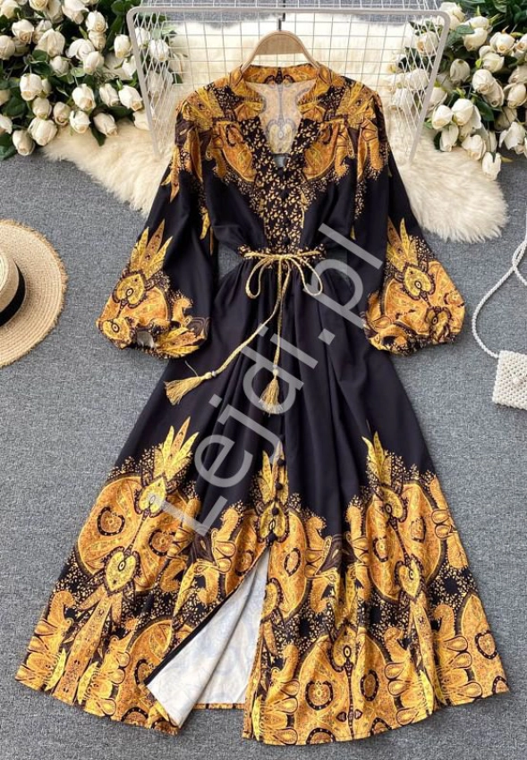 Sukienka w stylu boho z wzorami, styl orientalny  czarna 1988
