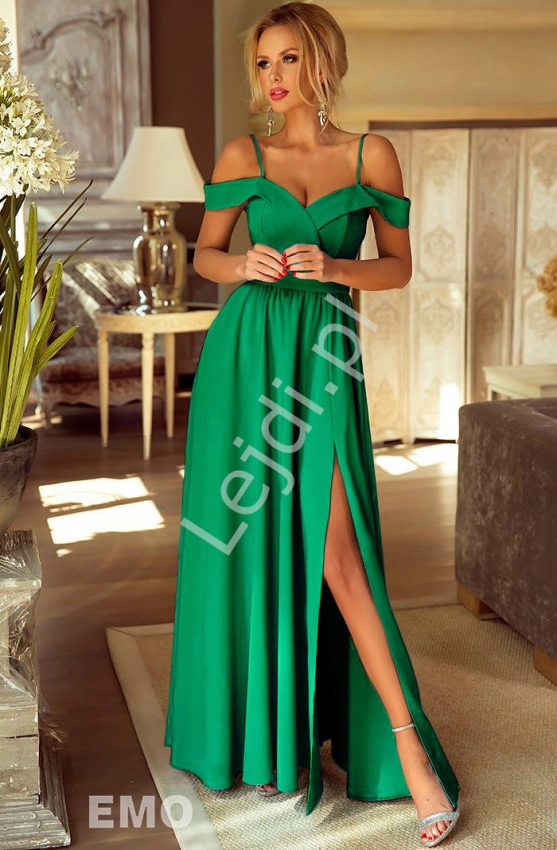 Suknia na wesele z odkrytymi ramionami w kolorze zieleni ELIZABETH