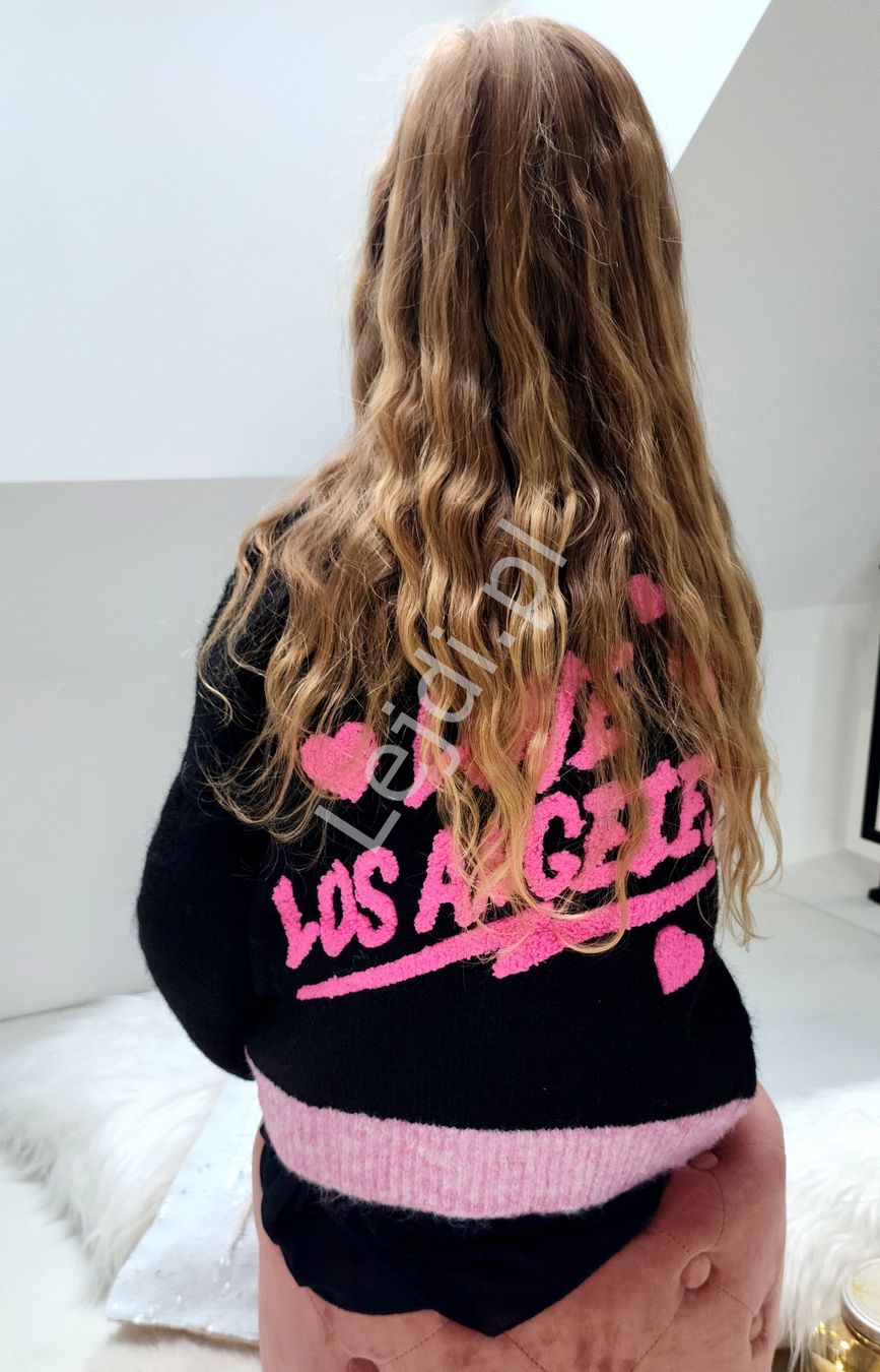 Sweter kardigan Los Angeles dla dziewczynki różowy