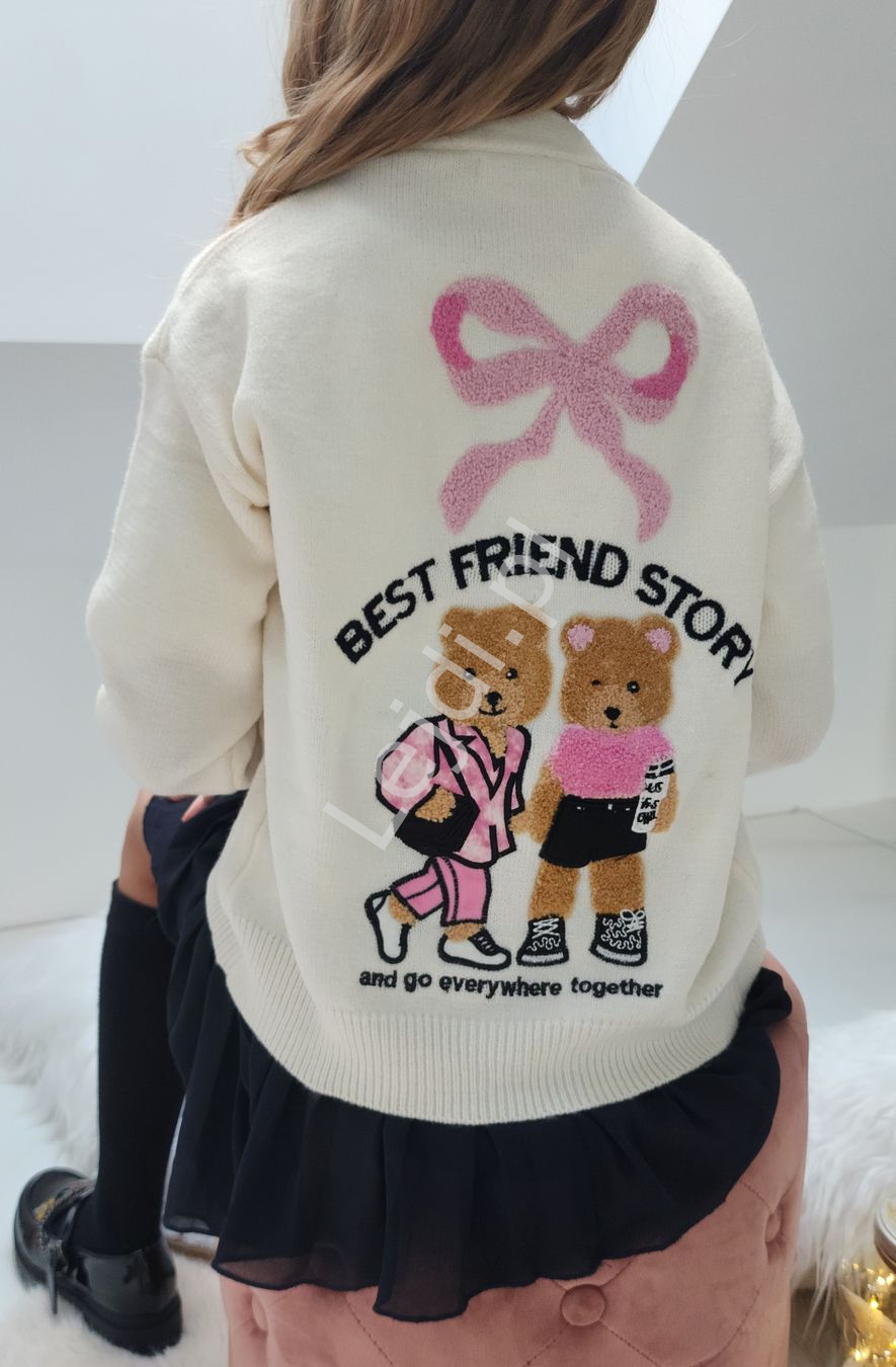 Sweter z misiami różowy dla dziewczynki ecru